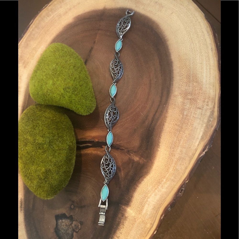 Marcasite with Beautifully Scrolled Metal and Turquoise Linking this Bracelet